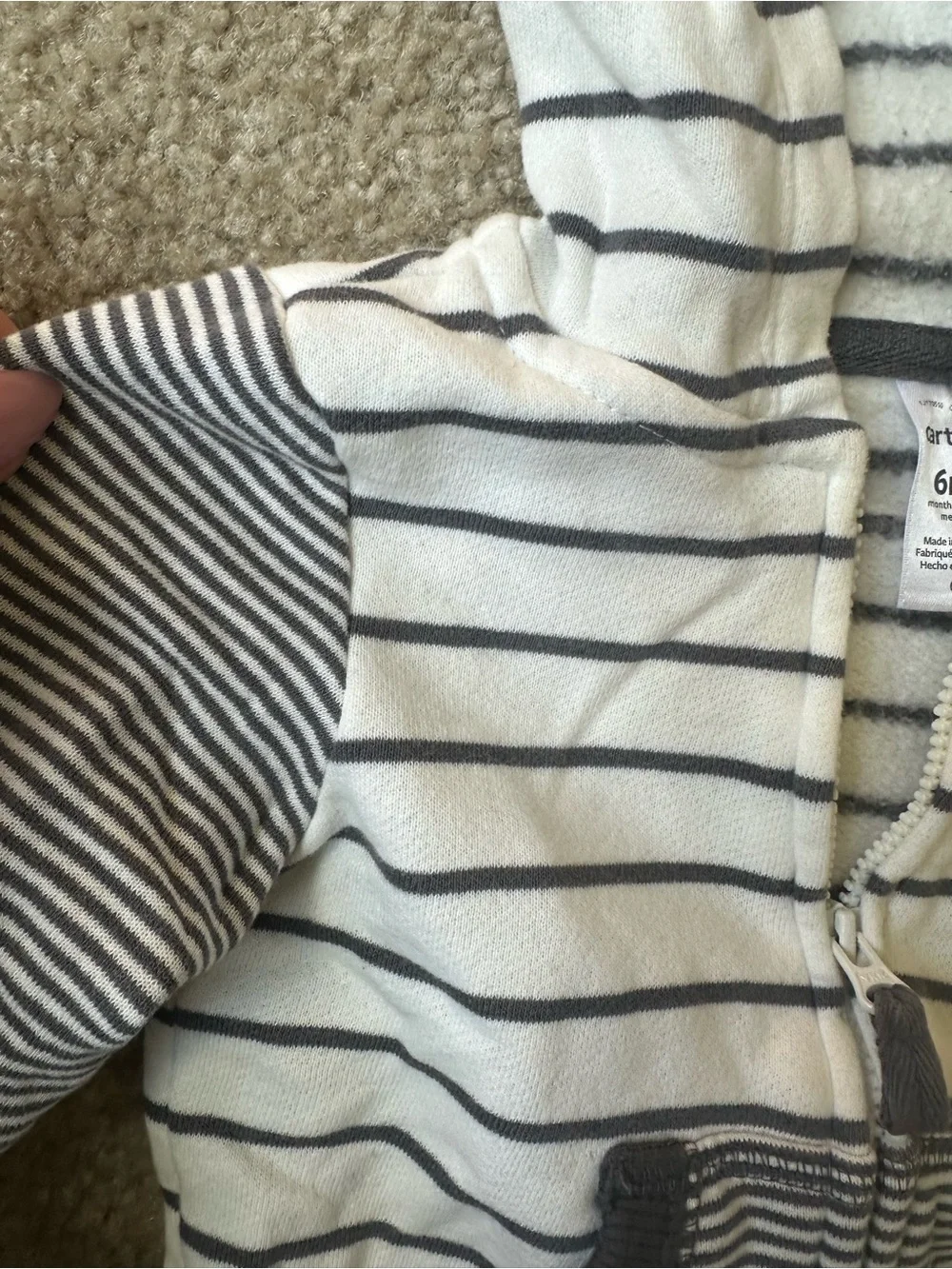 Carter’s Baby Boy 6M Striped Fleece-Lined Bear Ear Zip Hoodie